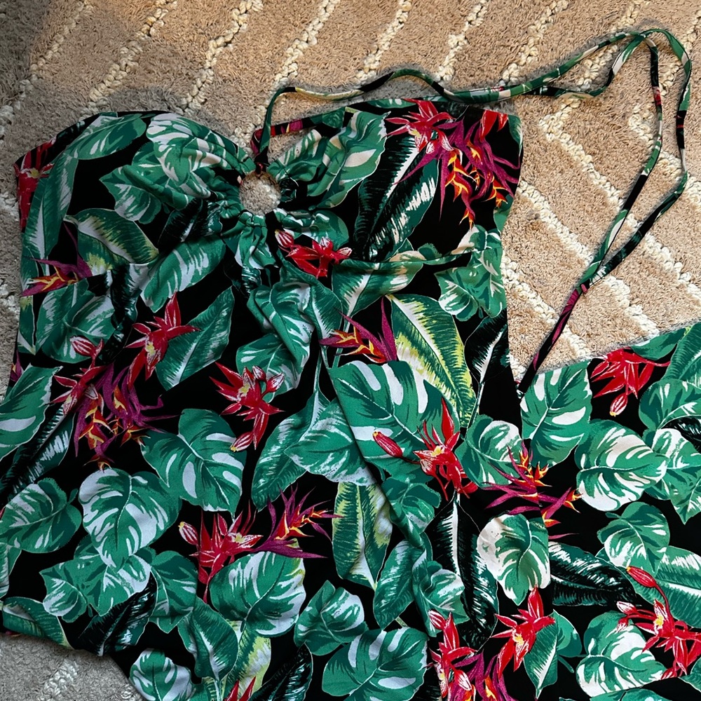 Tropical Floral Strapless Dress
